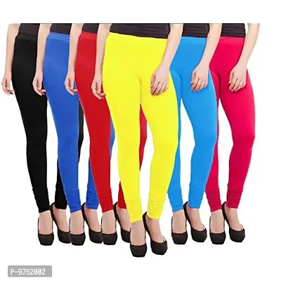 Fablab Women's Regular Fit Cotton Churidar Leggings (LEGGI160-6-23BBlRYSbP_Black, Blue, Red, Yellow, Sky Blue, Pink_Free Size)