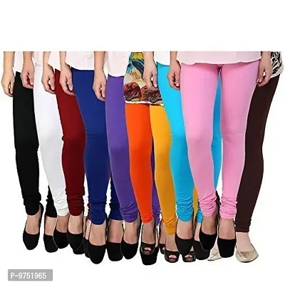 Fablab Women's Churidar Leggings,Cotton Lycra,Combo Pack of 10_(Freesize,Black,White,Maroon,Blue,Purple,Orange,Yellow,SkyBlue,BabyPink,Brown.)