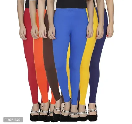 Fablab Women's Cotton Lycra Ankle Length Leggings (ALLCLSC-160-6-8MOBrBlYNb,Free Size, MaroonOrangeBrownBlueYellowNevyblue.) Combo Pack of 6.-thumb0