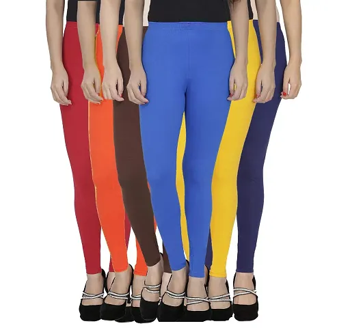 Aaru Collection Stretchable Ankle Length Leggings Combo Pack of - Free Size (Maroon+Orange+Blue+Yellow+Dark Blue+Light Blue)