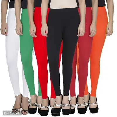 Fablab Women's Slim Fit Cotton Leggings (ALLCLSC-160-6-16WGRBMO_White, Green, Red, Black, Maroon, Orange_Free Size)-thumb0