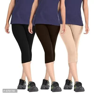 Buy Fablab Women's Cotton Lycra Capri Pant, 3/4 th Leggings for Girls Ladies  (BlackBrownBeige,Free Size) Combo Pack of 3. Online In India At Discounted  Prices