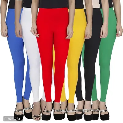 Fablab Women's Regular Fit Cotton Leggings (ALLCLSC-160-6-18BlWRYBG_Blue, White, Red, Yellow, Black, Green_Free Size)