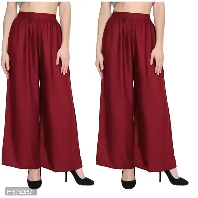Fablab Women's Casual Rayon Palazzo Pant Combo Pack of-2-thumb0