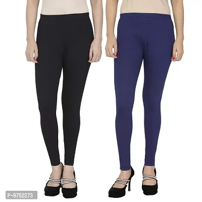 Fablab Women's Ankle Length Leggings Combo Pack of 2 (ALL-2-Black,Navyblue,Fit to Waist Size BTW.28 inch to 34 inch)