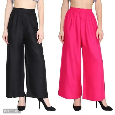 Fablab Women's Casual Rayon Palazzo Pant Combo Pack of-2