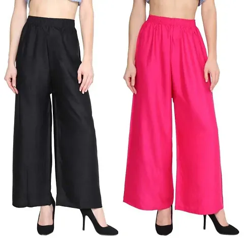 Fablab Women's Casual Rayon Palazzo Pant Combo Pack of-2