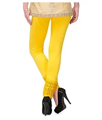 Fablab Women?s Viscose Lycra Slim fit Yellow Bottom Lace Leggings Pack of 1 (Lace Leggings Yellow,Yellow,Free Size).-thumb1