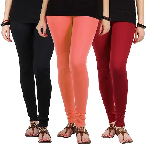 Fablab Cotton Churidar Leggings Combo Pack of 3(Free Size)