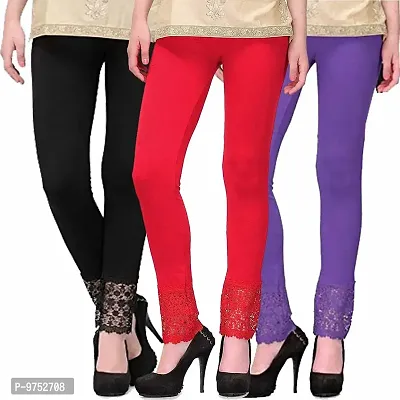 Fablab Women's Bottom Lace Leggings with Net(LACE-LEGGI-3-B,R,Pu, Black,Red,Purple, Fit to Waist Size BTW.26 inch to 32Inch)