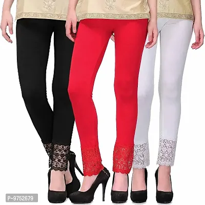 Fablab Women's Net Leggings with Bottom Lace(LACE-LEGGI-3-B,R,W, Black,Red,White, Fit to Waist Size BTW.26 inch to 32Inch)