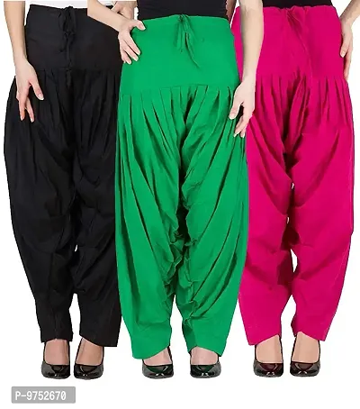 Fablab Women's Slim Fit, Tailored Fit Cotton Patiala Salwar (COTSAL3-11BGP_Black, Green, Pink_Free Size)-thumb0