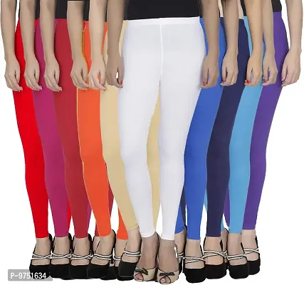 Fablab Ankle Length Leggings for Women_Girl_Ladies_Cotton Lycra (ALLCLS-160-10-19RPOMWBeBlNbSbPu,Free Size,RedPinkOrangeMaroonWhiteBeigeBlueNevyblueSkybluePurple.) Combo Pack of 10.-thumb0