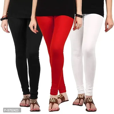 Fablab Cotton Churidar Leggings Combo Pack of 3(Black,Red,White,Free Size)-thumb0