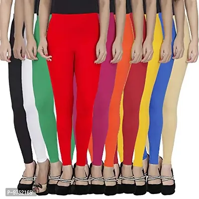 Fablab Women's Cotton Lycra Ankle Length Leggings (ALLCLS-160-10-4BWGRPOMYBlBe,Free Size,BlackWhiteGreenRedPinkOrangeMaroonYellowBlueBegie.)-thumb0