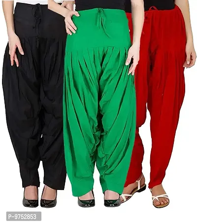 Fablab Women's Slim Fit, Tailored Fit Cotton Patiala Salwar (COTSAL3-12BGR_Black, Green, Red_Free Size)-thumb0