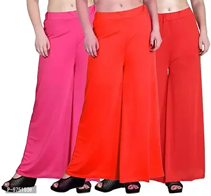 Fablab Women's Casual Wear Synthetic Lycra Palazzo Fits to Waist Size 26''to 34 inch Combo Pack of-3.-thumb0