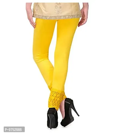 Fablab Women?s Viscose Lycra Designer Bottom Lace Leggings Combo Pack of 2 (LACELEGGI2OY, Orange,Yellow,Freesize)-thumb3