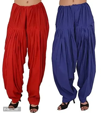 Fablab Readymade Cotton Punjabi Patiala Salwar Pants for Women Bottoms(COTSAL2-34RPu, Red,Purple,FreeSize) Combo Pack of 2.-thumb0