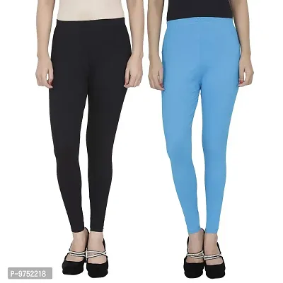 Fablab Women's Ankle Length Leggings Combo Pack of 2 (ALL-2-Black,SkyBlue,Fit to Waist Size BTW.28 inch to 34 inch)-thumb0