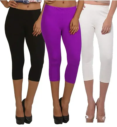 Fablab Women's Regular Fit Capri Pants (New Capri_ClS_190-3-3BPW_Black, Purple, White_Free Size)