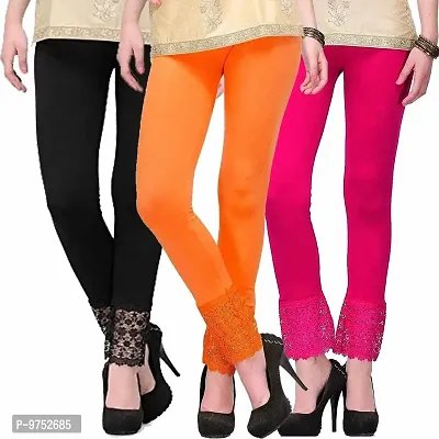 Fablab Lace up Leggings for Women(LACE-LEGGI-3-B,O,P, Black,Orange,Pink, Fit to Waist Size BTW.26 inch to 32Inch)