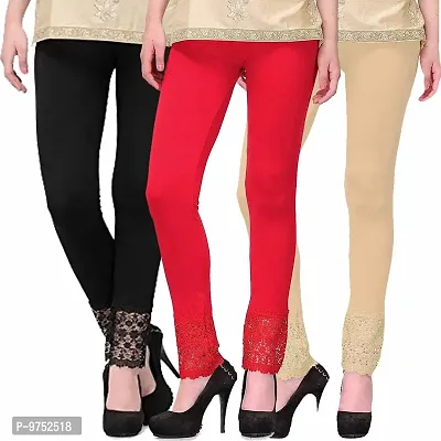 Fablab Leggings with lace Design(LACE-LEGGI-3-B,R,Be, Black,Red,Beige, Fit to Waist Size BTW.26 inch to 32Inch)-thumb0