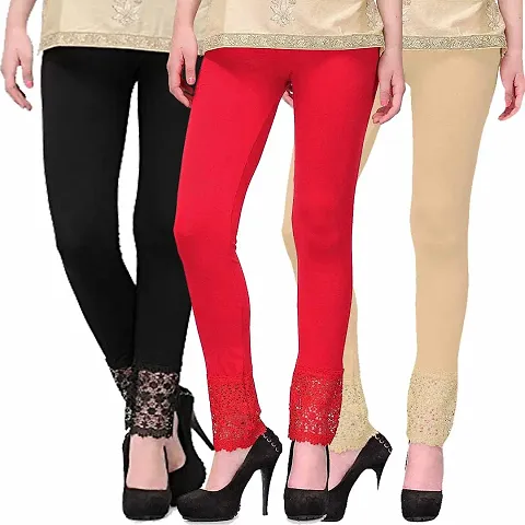 Fablab Leggings with lace Design(LACE-LEGGI-3-B,R,Be, Black,Red,Beige, Fit to Waist Size BTW.26 inch to 32Inch)