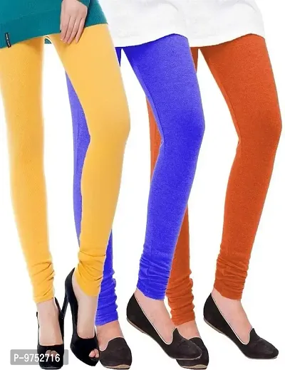 Fablab Woolen Leggings for Women winter bottom wear Combo Pack of 3 (Orange, Blue and Yellow,Free Size)