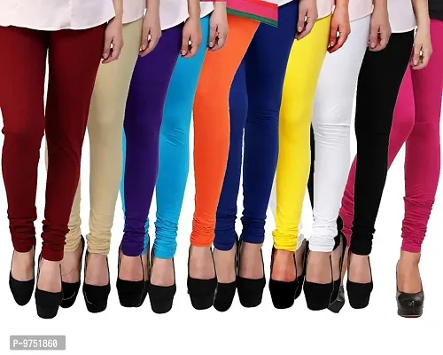 Fablab Women's Churidar Leggings,Cotton Lycra,Combo Pack of 10_(Freesize,Maroon,Beige,Blue,SkyBlue,Orange,NavyBlue,Yellow,White,Black,Pink.)