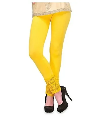 Fablab Women?s Viscose Lycra Slim fit Bottom Lace Leggings Pack of 1 (Lace Leggings Yellow,Yellow,Free Size).