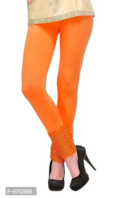 Fablab Women?s Viscose Lycra Designer Bottom Lace Leggings Combo Pack of 2 (LACELEGGI2OY, Orange,Yellow,Freesize)-thumb5