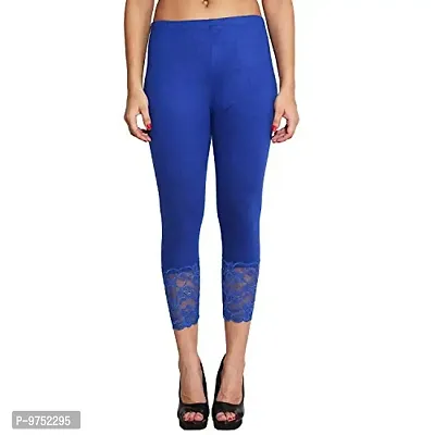 Fablab Girls' Viscose Lycra Solid 3/4 Calf Length Leggings with Bottom Lace Pack of 1 (LACE-CAPRI-1-BLUE;Waist 24-32 Inches)