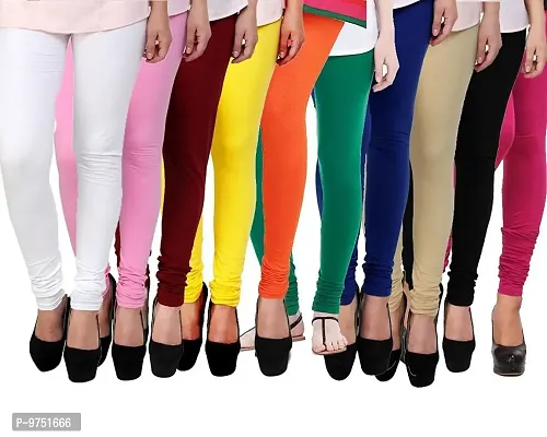 Fablab Women's Ladies/Girls/Cotton Lycra Churidar Leggings Combo Pack of 10 (Freesize,White,BabyPink,Maroon,Yellow,Orange,greenBlue,Begi,Black,Pink).-thumb0