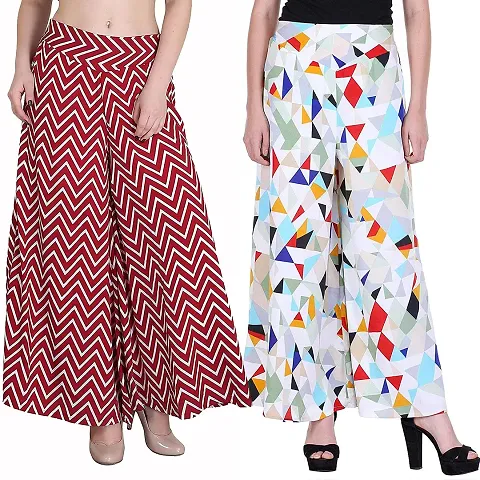 Fablab Women's Palazzo with Pocket and Short Style Inner Lining Combo Pack of-2