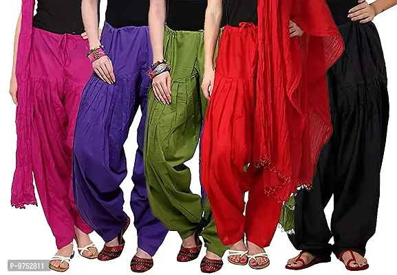 Fablab Women's/Ladies Cotton Readymade Traditional Patiala Salwar with Drawstring (Nada)(COTSAL5-4PPuMeRB,Pink,Purple,Mehindi,Red,Black,Free Size.) Combo Pack of 5.