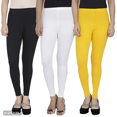 Buy Fablab Women?s Cotton Lycra Ankle Length Leggings Combo Pack of 3 (ALL-3 -Black,White,Yellow,Freesize-Fit to Waist Size 26 Inch to 34Inch) Online In India  At Discounted Prices