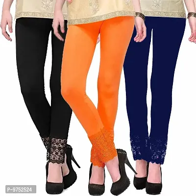 Fablab Lace Leggings for Women(LACE-LEGGI-3-B,O,Nb, Black,Orange,Navyblue, Fit to Waist Size BTW.26 inch to 32Inch)-thumb0