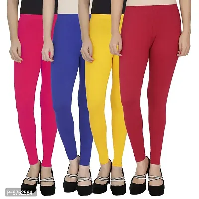 Fablab Women's Slim Fit Cotton Leggings (ALL-4-P+Bl+Y+M_Pink, Blue, Yellow, Maroon_Free Size)-thumb0