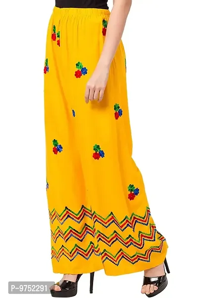 Fablab Women's Rayon Flower Embroidered/kadai Palazzo Trousers Pack of 1 (Yellow,Waist Size 28 to 38 Inches)-thumb0