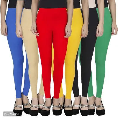 Fablab Women's Cotton Lycra Ankle Length Leggings (ALLCLSC-160-6-19BlBeRYBG,Free Size, BlueBeigeRedYellowBlackGreen.) Combo Pack of 6.-thumb0