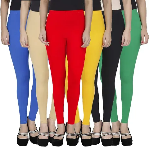 PR Women's Solid Viscose Lycra Regular Fit Leggings Combo Pack | Color Blue,Begie,Red,Yellow,Black,Green