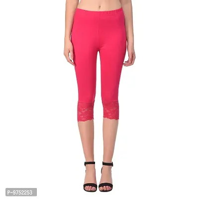 Fablab Women's Viscose Stretchable Calf Length Lace Capri Combo Pack of-2(LACE-CAPRI-1-PINK,for Waist Size 26 Inch to 34"")