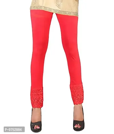 Fablab Women?s Cotton Lycra Premium Leggings with lace Bottom Combo Pack of 2 (LACELEGGI2WO, White,Orange,Freesize)-thumb3