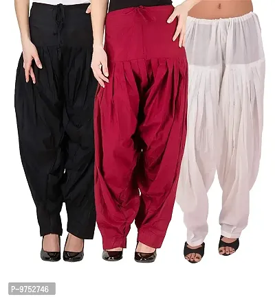 Fablab Women's Slim Fit Cotton Patiala Salwar (COTSAL3-45WMB_White, Maroon, Black_Free Size)