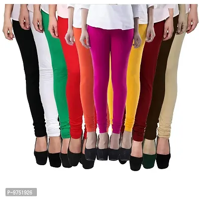 Fablab Women's Ladies/Girls/Cotton Lycra Churidar Leggings Combo Pack of 10 (Freesize,Black,White,Green,Red,Orange,Pink,Yellow,Maroon,Brown,Beige).-thumb0