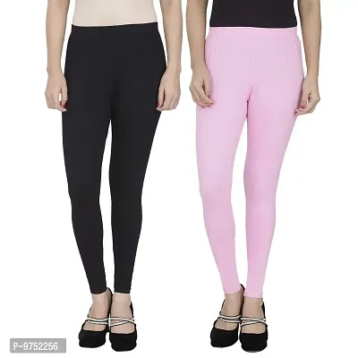 Fablab Women's Ankle Length Leggings Combo Pack of 2 (ALL-2-Black,Lightpink,Fit to Waist Size BTW.28 inch to 34 inch)-thumb0