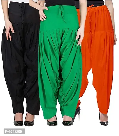 Fablab Women's Slim Fit Cotton Patiala Salwar (COTSAL3-10BGO_Black, Green, Orange_Free Size)-thumb0