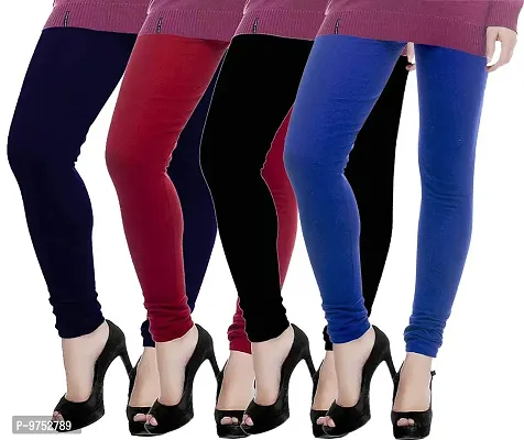 Fablab Women's Woolen Solid Warm Leggings for winter,Thermal bottom wear combo Pack of-4 (Woolen Leggi-4-BMNbBl,Black,Maroon,Navyblue,Blue,Free Size)