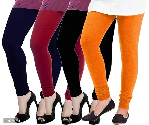 Fablab Women's Woolen Solid Leggings,Thermal bottom wear for winter combo Pack of-4 (Woolen Leggi-4-BMNbY,Black,Maroon,Navyblue,Yellow,Free Size)